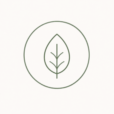 Grünes Blatt-Symbol in einem einfachen, runden Design auf hellem Hintergrund.
