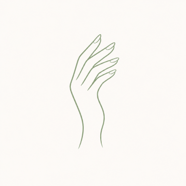 Maniküre Umriss einer Hand mit langem, elegantem Fingernägel in sanften Grüntönen.